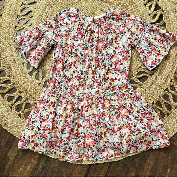 Zara Girls Floral Bell Sleeve Drop Waist Dress Size 10 - Picture 1 of 4